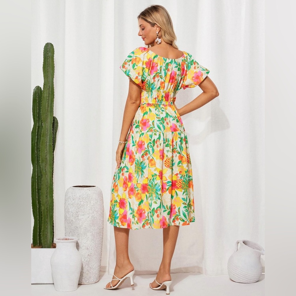 Grace Karin Tropical Floral Print Resortwear Vacation Midi Dress Size 2XL NWT - Picture 2 of 9